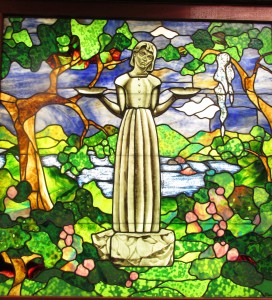 Bird Girl Statue stained glass in Clery's Restaurant.