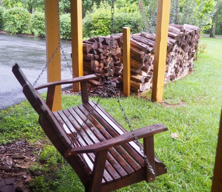 Covered porch swing at Bedford Landings Bed and Breakfast near Smith Mountain Lake