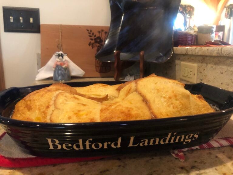 Freshly baked breakfast casserole served at Bedford Landings Bed & Breakfast