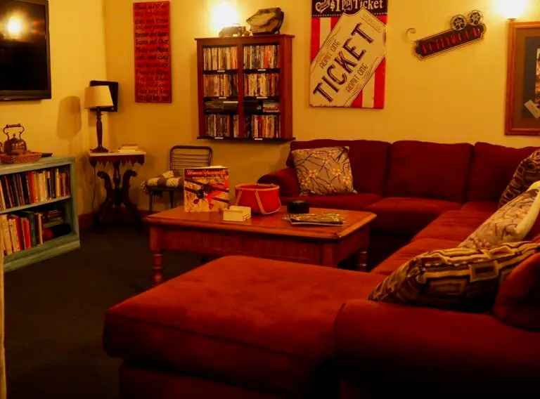 Private theater room with movie collection at Bedford Landings Bed and Breakfast
