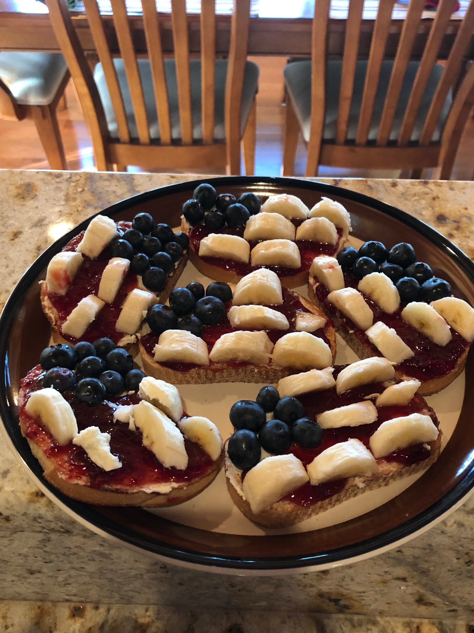 Breakfast toast with fresh fruit served at Bedford Landings Bed and Breakfast near Smith Mountain Lake