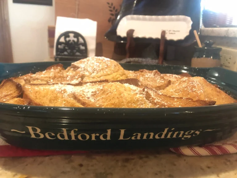 Freshly baked breakfast casserole served at Bedford Landings Bed & Breakfast