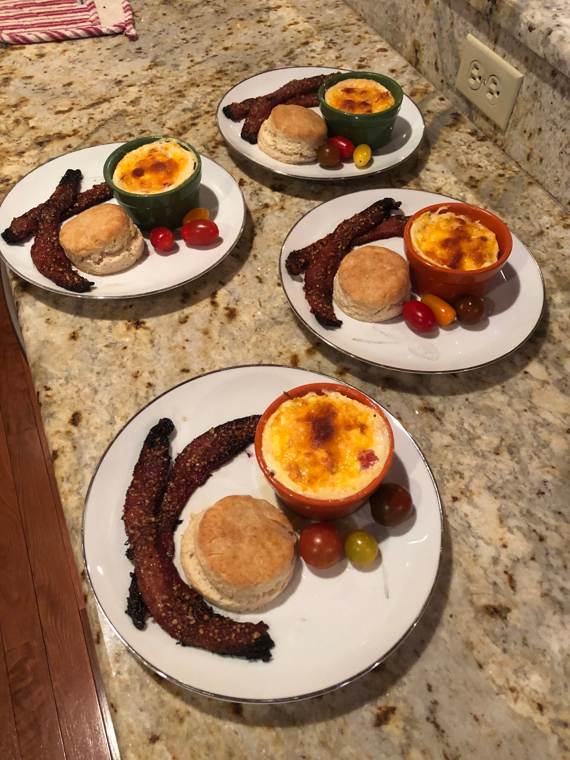 Savory breakfast plates prepared for guests at Bedford Landings Bed and Breakfast near Smith Mountain Lake